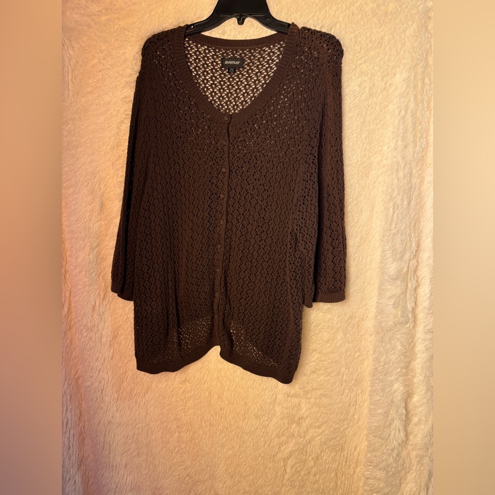 🧥 Avenue Plus Size Open Knit Cardigan – Size 26/28